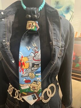 Vintage Bugs Bunny Cartoon Tie - Blue Multicolor aka the Bugsby refurbished tie